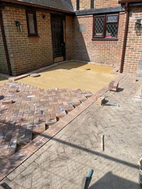 New block paving being laid up to the front door